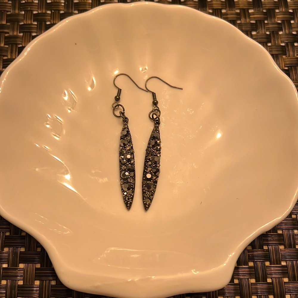 Oblong Black Rhinestone Dangle Earrings